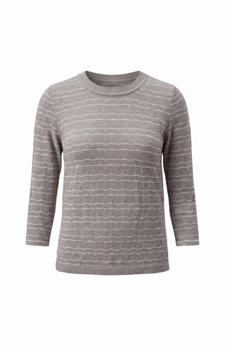 Liverpool grey stripe three quarter sleeve top with ribbed trim, product view